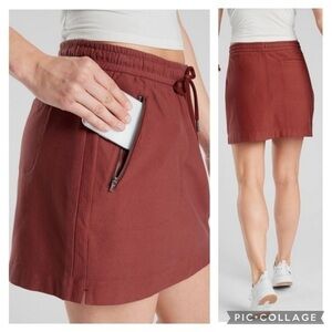 Athleta Elastic Waist Rust Red Skirt with Zipper Pocket size XL